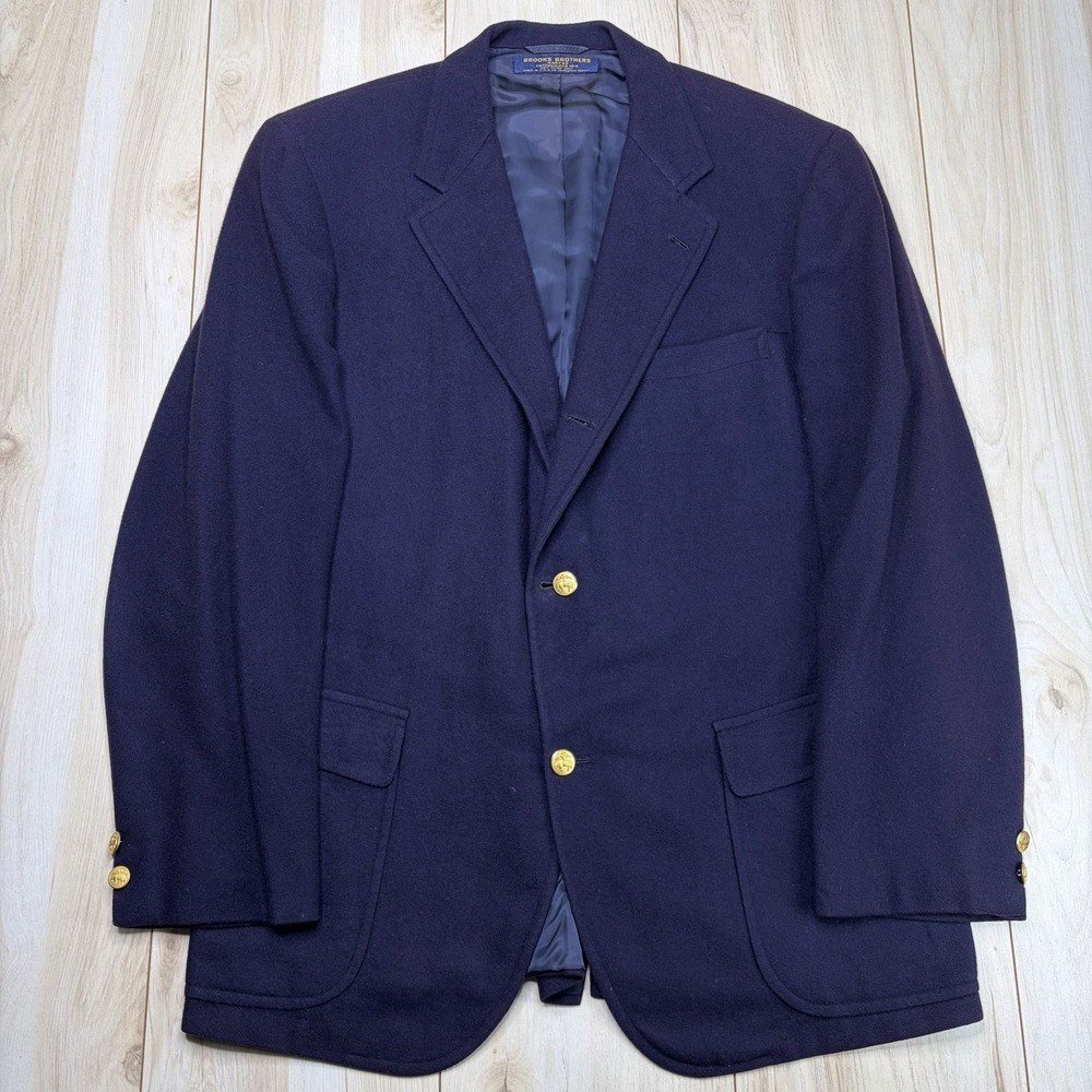 VTG Brooks Brothers Makers All Cashmere Gold Button 2/3 Roll Blazer Men 41R Navy